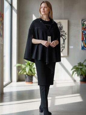 Max Mara Black Draped Cape Top Woven Waistcoat AGADIR Style Size 4 NWT $745